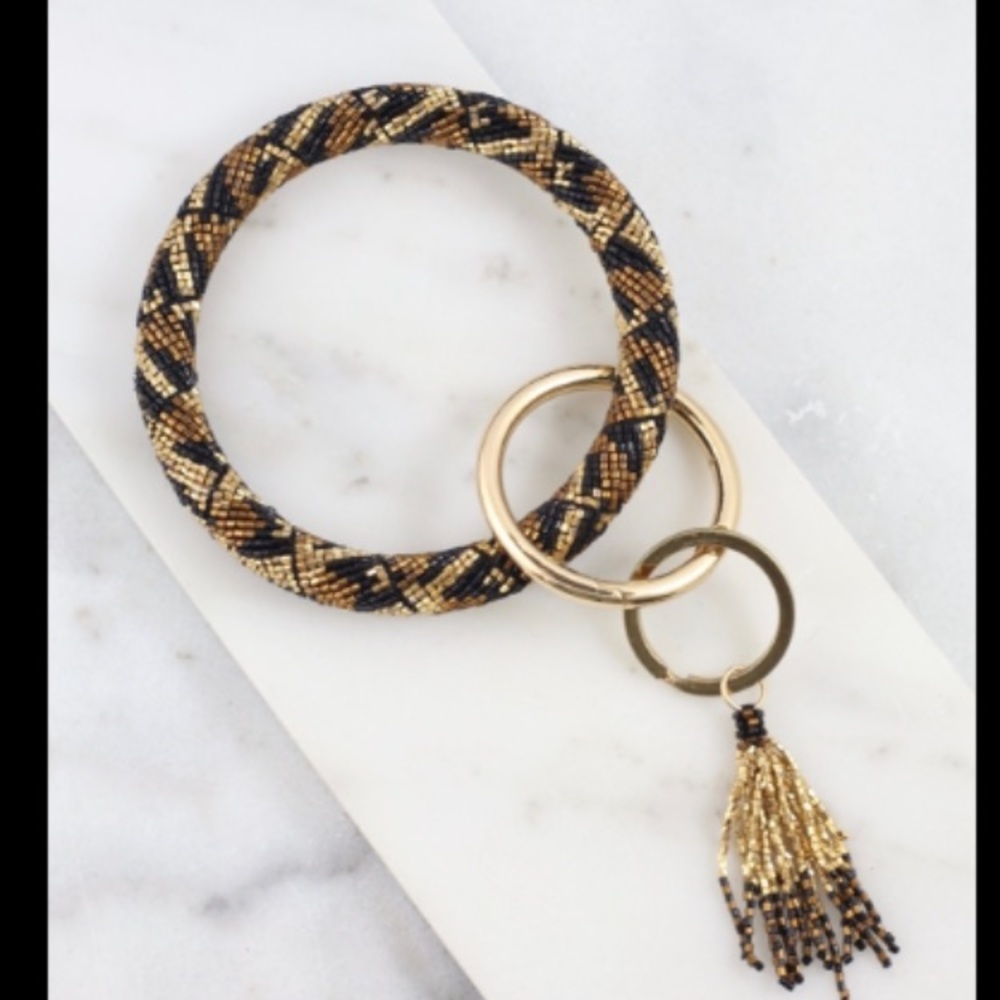 Beaded leather tassel keychain bangles